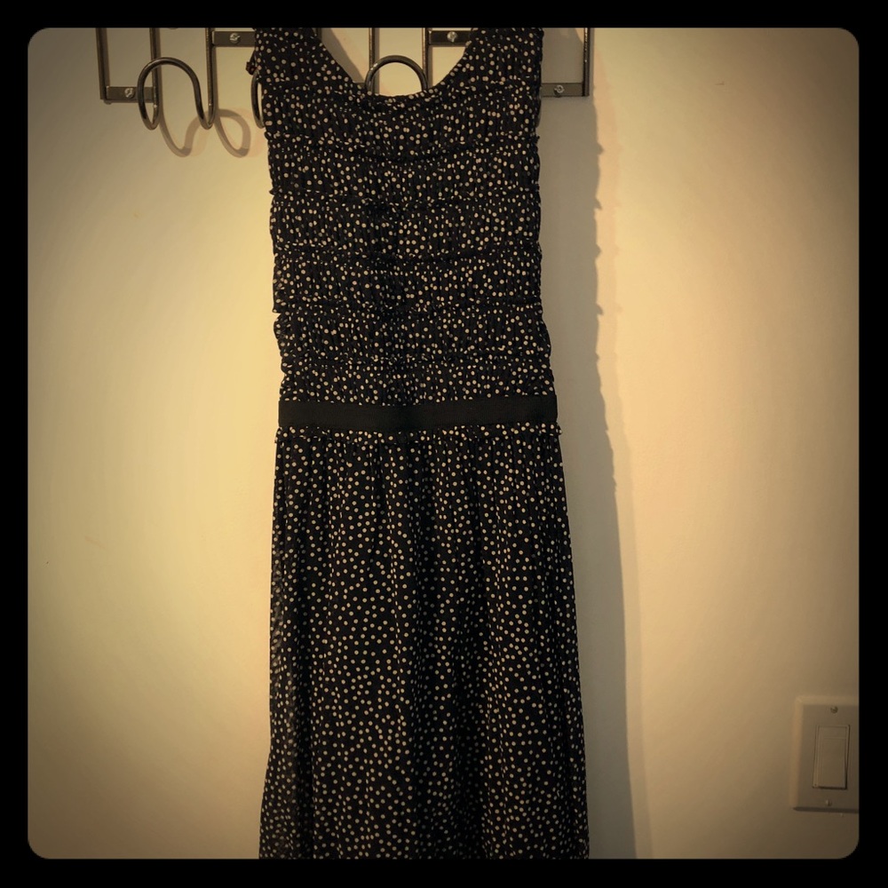 Navy polka dot spring dress from Anthropologie